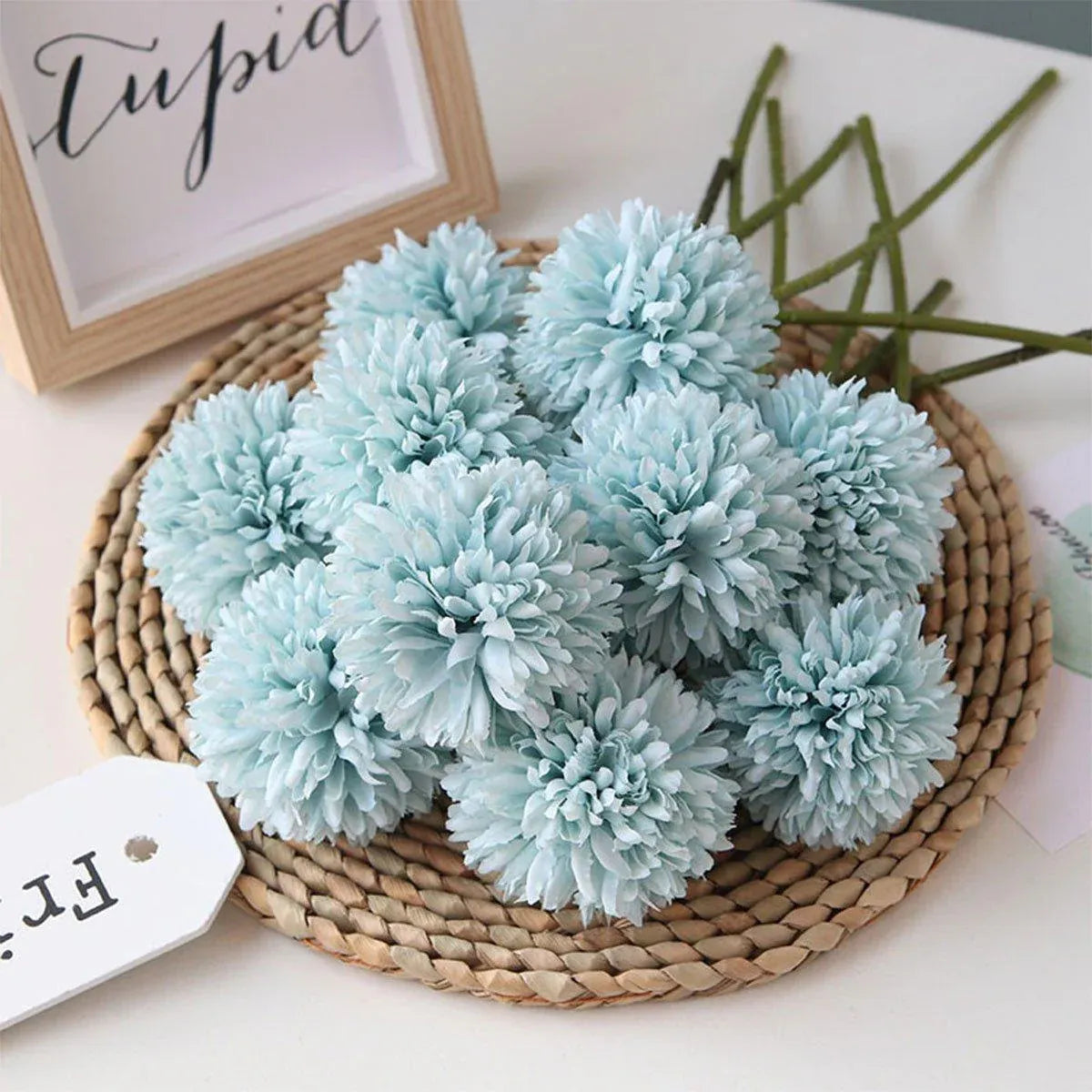 12pcs Artificial Dandelion Fake Flower Simulation Arrangement Desktop Decoration - White V528-POMPON-WHITE-12PCS-948221
