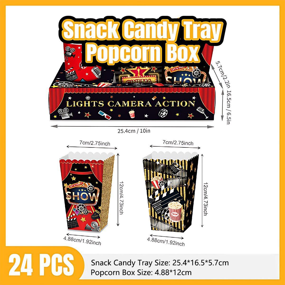 24 PCS Movie Night Snack Trays Popcorn Food Drink Holder Cinema Party Supplies - 24pcs-BM006 V528-POPCORN-CASE-24PCS-BM006 -839541
