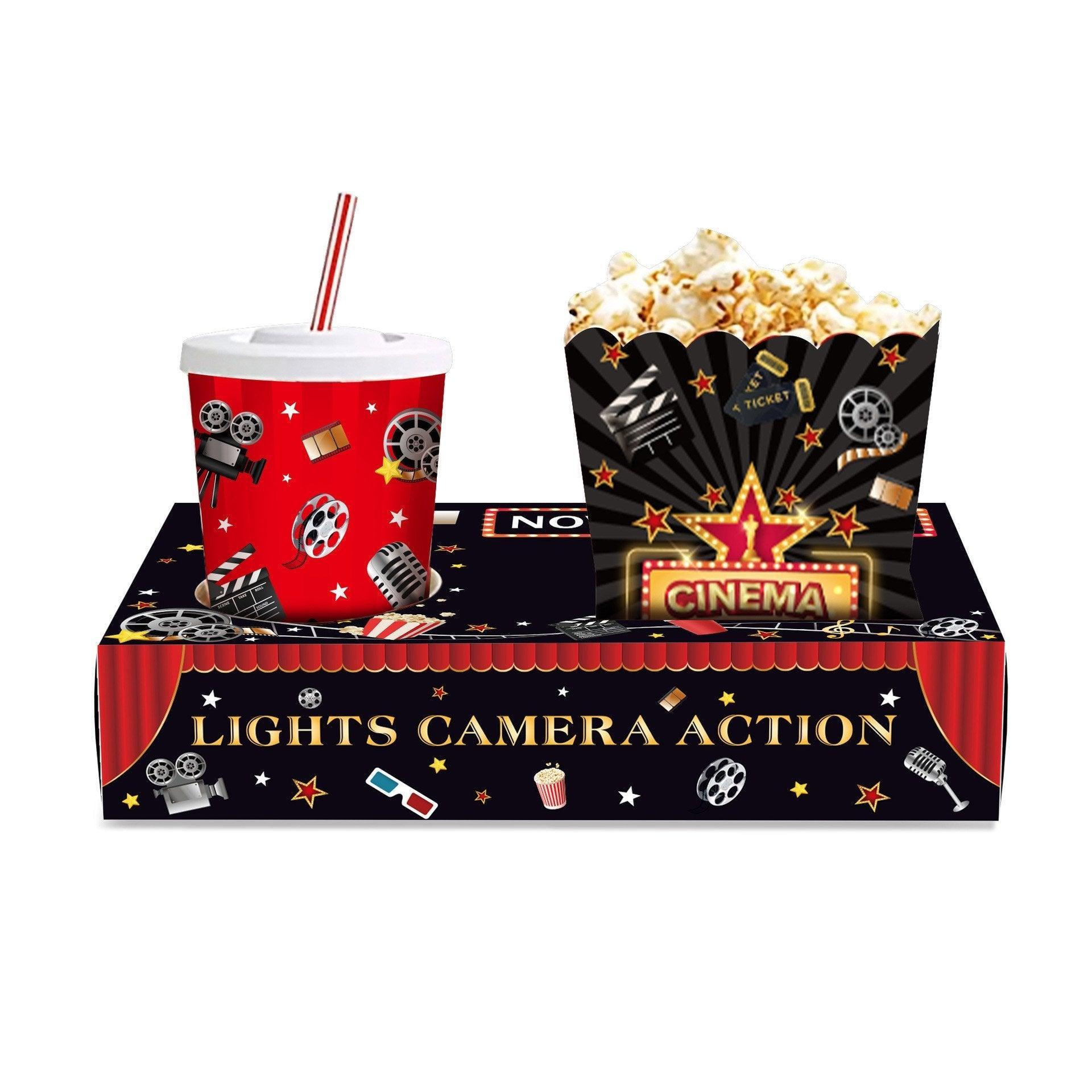 24 PCS Movie Night Snack Trays Popcorn Food Drink Holder Cinema Party Supplies - 24pcs-BM006 V528-POPCORN-CASE-24PCS-BM006 -839541