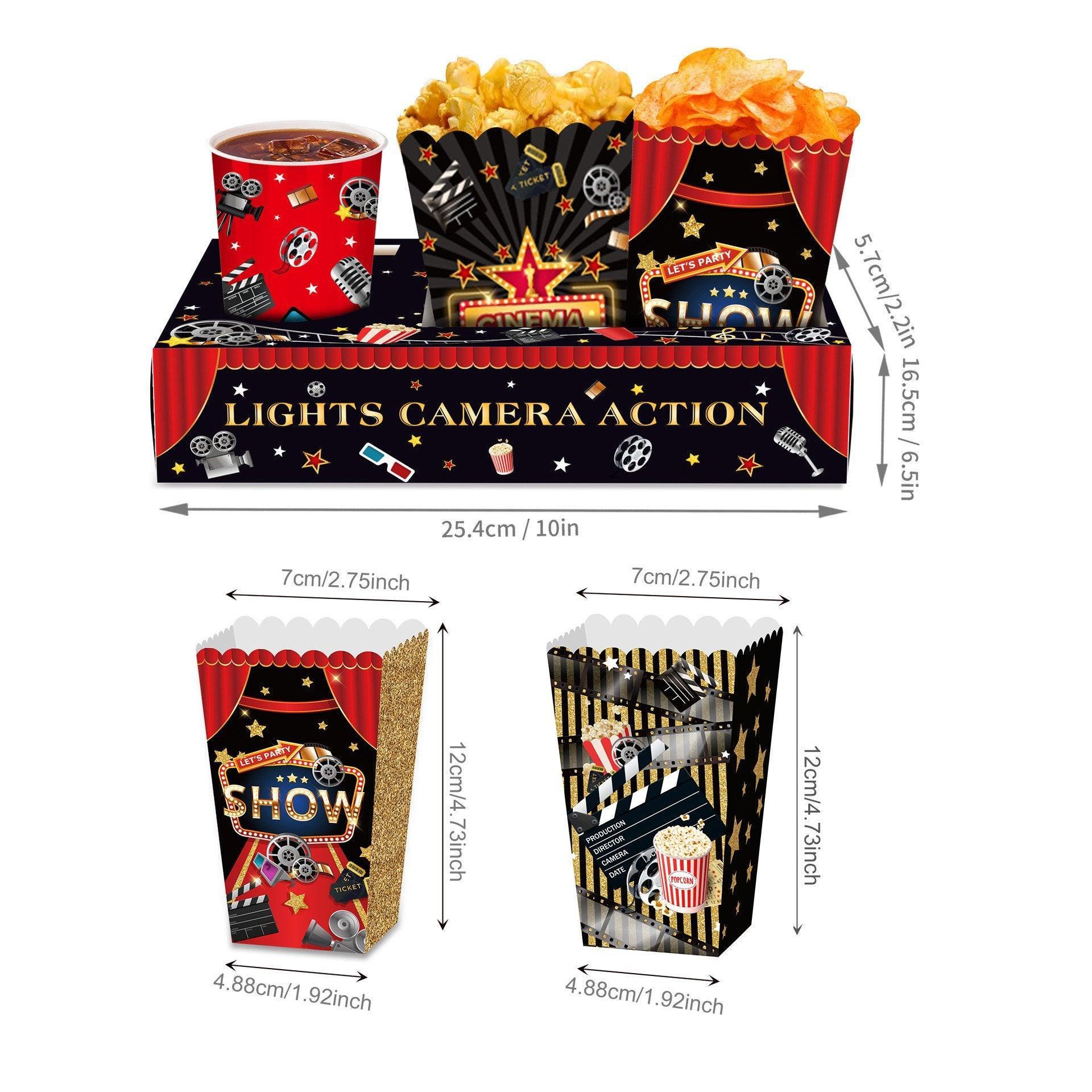 24 PCS Movie Night Snack Trays Popcorn Food Drink Holder Cinema Party Supplies - 24pcs-BM006 V528-POPCORN-CASE-24PCS-BM006 -839541