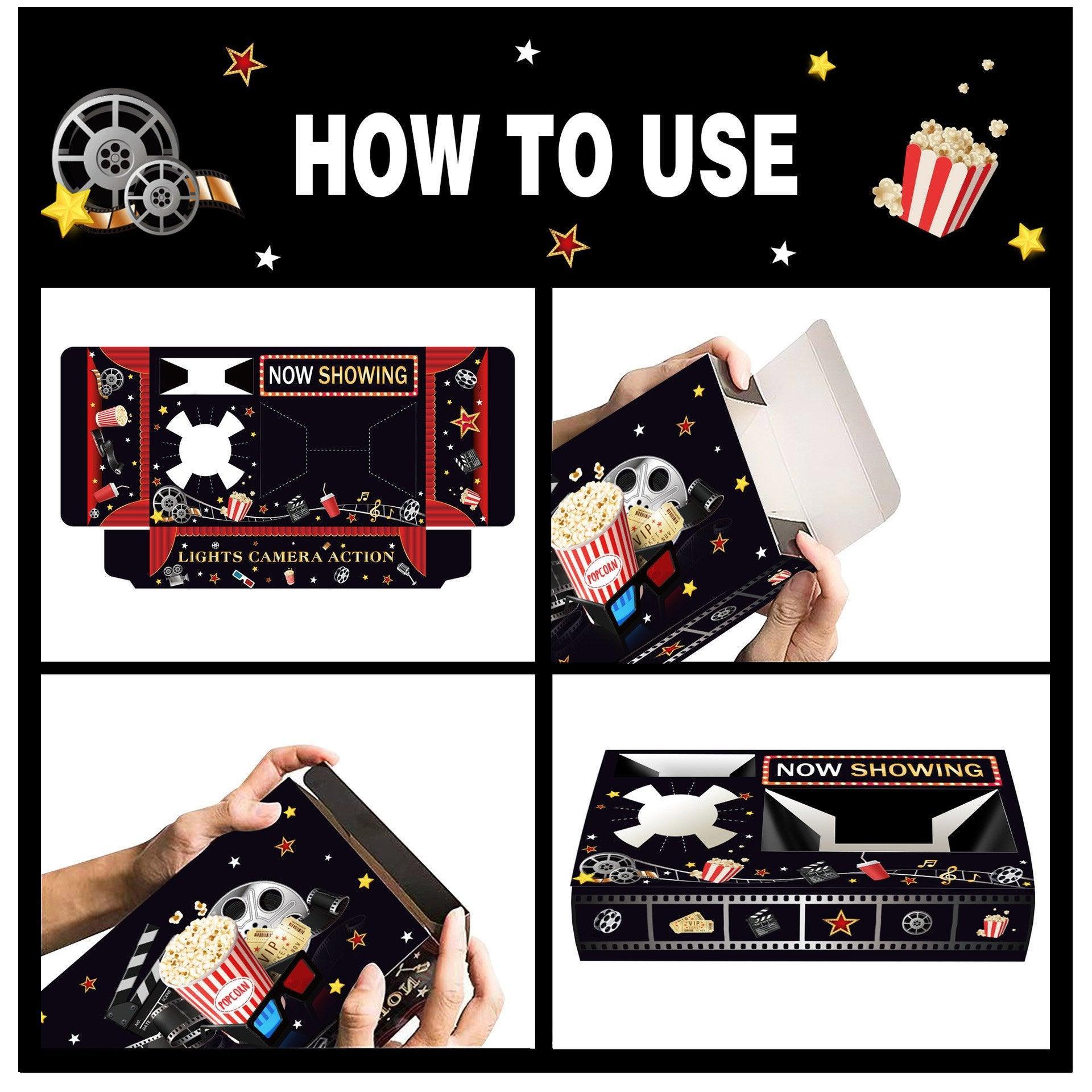 24 PCS Movie Night Snack Trays Popcorn Food Drink Holder Cinema Party Supplies - 24pcs-KY001 V528-POPCORN-CASE-24PCS-KY001-883716