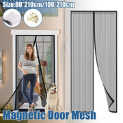 Striped Screen Door Curtain Mesh with Auto Close for Insect Protection and Ventilation - 100*210cm V528-PORTIERE-BLACK-100-210-579307