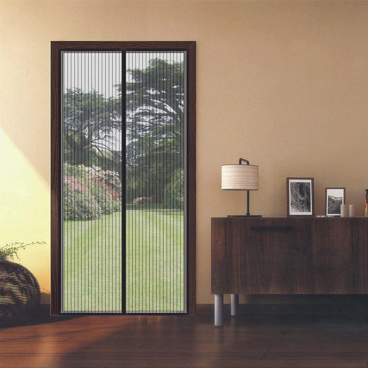 Striped Screen Door Curtain Mesh with Auto Close for Insect Protection and Ventilation - 100*210cm V528-PORTIERE-BLACK-100-210-579307