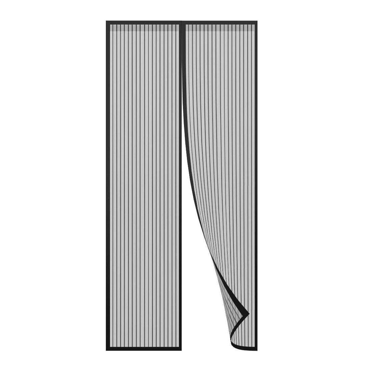 Striped Screen Door Curtain Mesh with Auto Close for Insect Protection and Ventilation - 100*210cm V528-PORTIERE-BLACK-100-210-579307