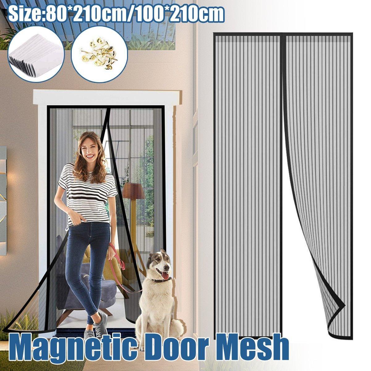 Striped Screen Door Curtain Mesh with Auto Close for Insect Protection and Ventilation - 80*210cm V528-PORTIERE-BLACK-80-210-331550