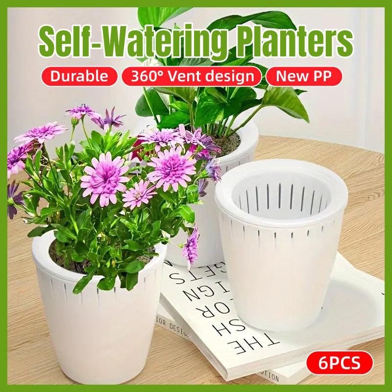 6pcs Self Watering Flowerpot Breathable Planter Indoor Outdoor Garden Basin V528-POT-6PCS-WHITE-544790