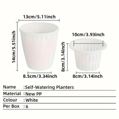 6pcs Self Watering Flowerpot Breathable Planter Indoor Outdoor Garden Basin V528-POT-6PCS-WHITE-544790
