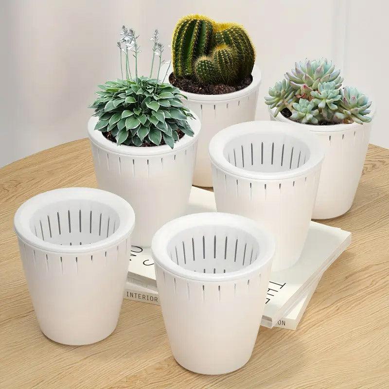 6pcs Self Watering Flowerpot Breathable Planter Indoor Outdoor Garden Basin V528-POT-6PCS-WHITE-544790