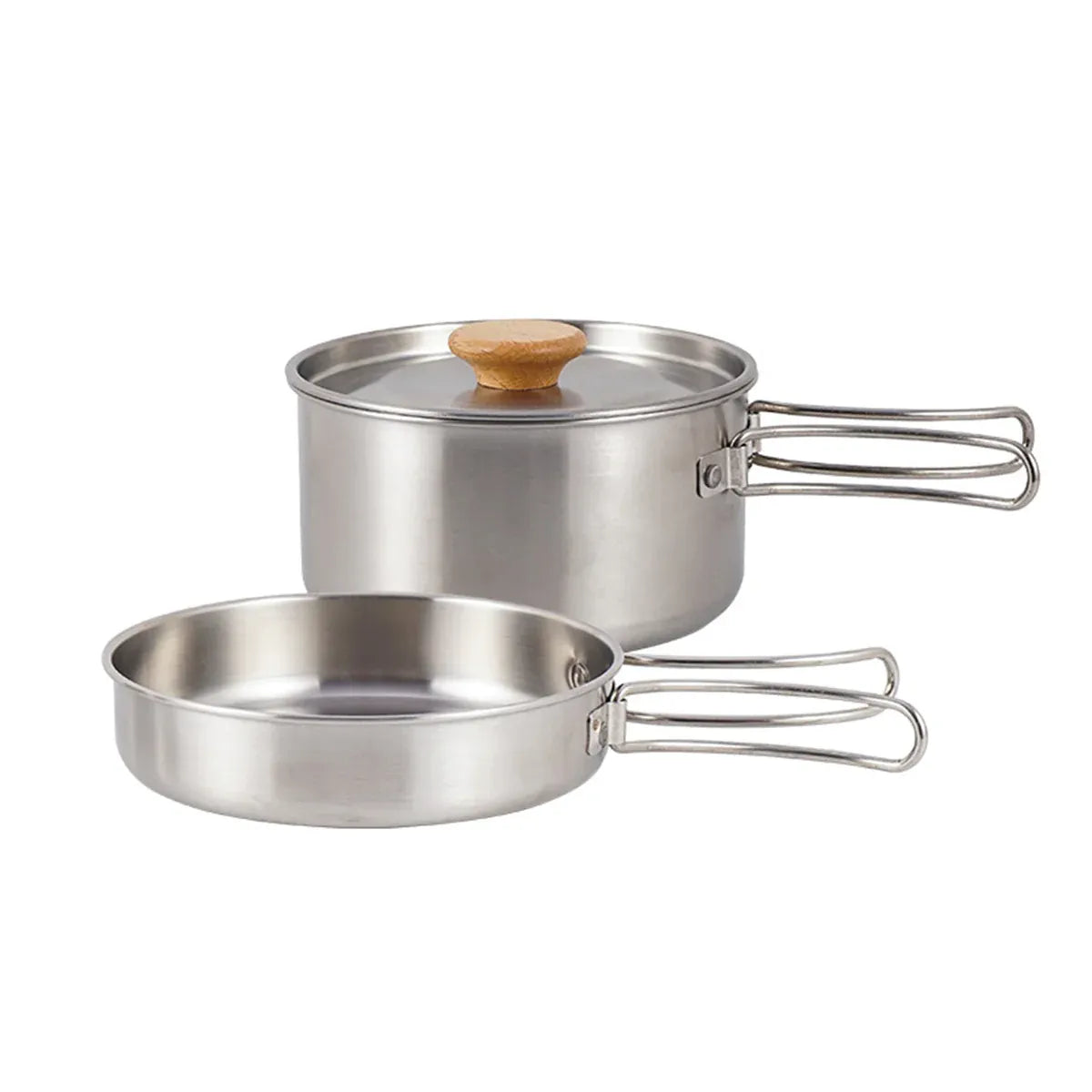 2PCS 304 Stainless Steel Camping Pot and Pan Set With Folding Handles Outdoor V528-POTS-2PCS-718523