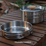 2PCS 304 Stainless Steel Camping Pot and Pan Set With Folding Handles Outdoor V528-POTS-2PCS-718523