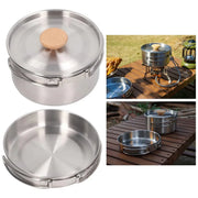 2PCS 304 Stainless Steel Camping Pot and Pan Set With Folding Handles Outdoor V528-POTS-2PCS-718523
