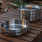 2PCS 304 Stainless Steel Camping Pot and Pan Set With Folding Handles Outdoor V528-POTS-2PCS-718523