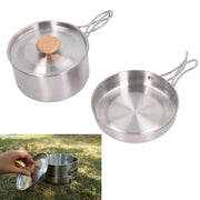 2PCS 304 Stainless Steel Camping Pot and Pan Set With Folding Handles Outdoor V528-POTS-2PCS-718523