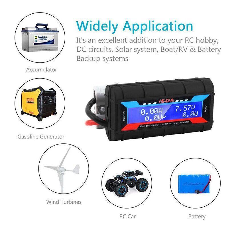 150A Digital LCD Amp Watt Meter Power Analyser Solar Caravan V528-POWERANALYSER-785761