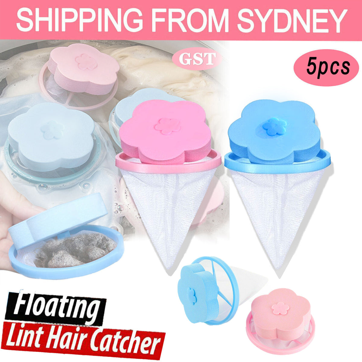 5X Washing Machine Filter Bag Floating Lint Hair Catcher Mesh Pouch Laundry Tool - Pink *5 PCS V528-PPICOLOUR-PINK-5PCS75826