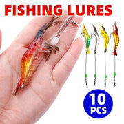 10 Pack Soft Shrimp Lures with Hooks for Bream Flathead Cod and Bass Fishing V528-PRAWNHOOK-10PCS-374363