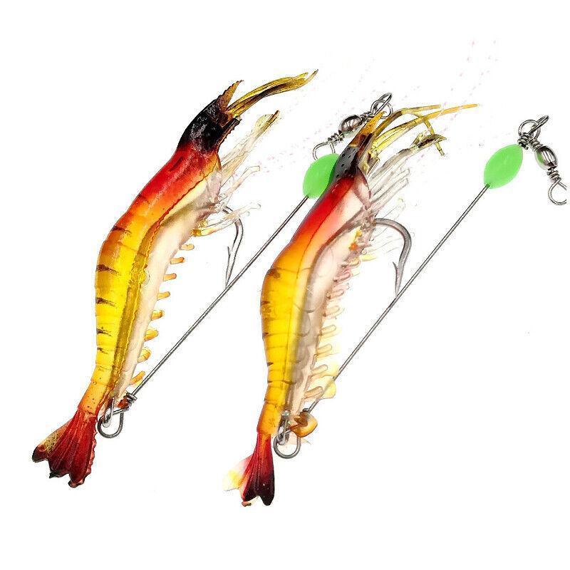 10 Pack Soft Shrimp Lures with Hooks for Bream Flathead Cod and Bass Fishing V528-PRAWNHOOK-10PCS-374363