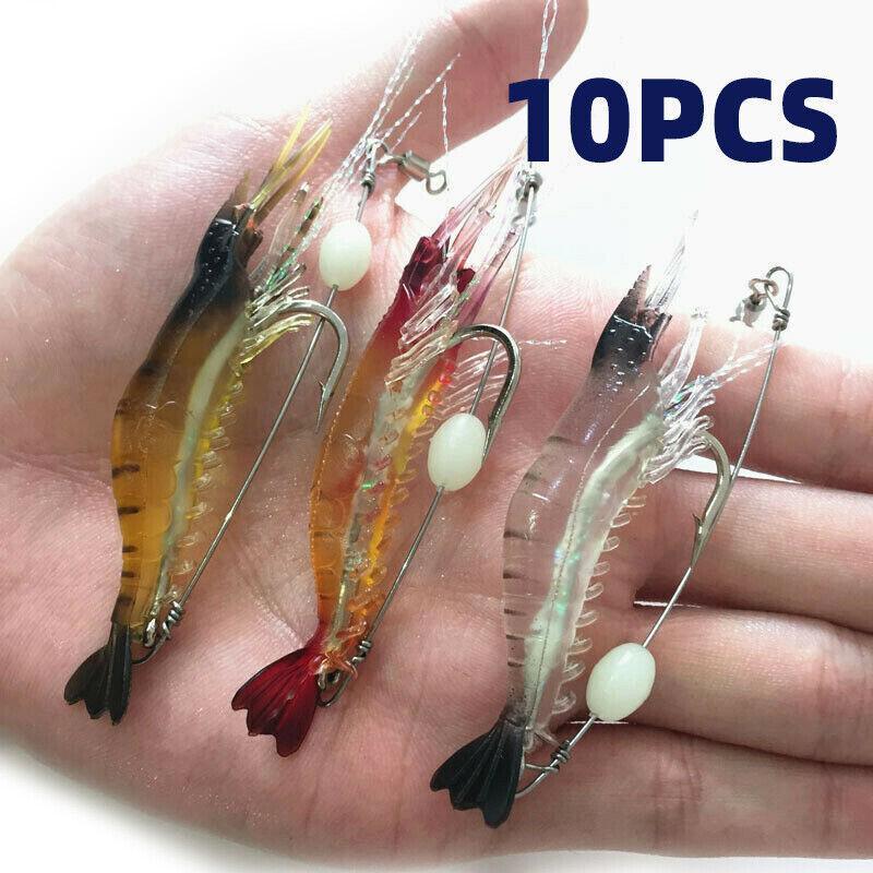 10 Pack Soft Shrimp Lures with Hooks for Bream Flathead Cod and Bass Fishing V528-PRAWNHOOK-10PCS-374363