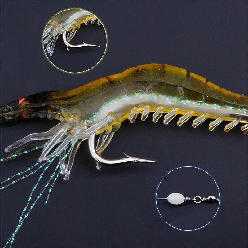 10 Pack Soft Shrimp Lures with Hooks for Bream Flathead Cod and Bass Fishing V528-PRAWNHOOK-10PCS-374363