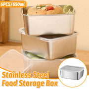 6pcs Stainless Steel Food Container Set Sealed Lid Fruit Vegetable Storage Box V528-PRESERVATION-BOX-6PCS-562291