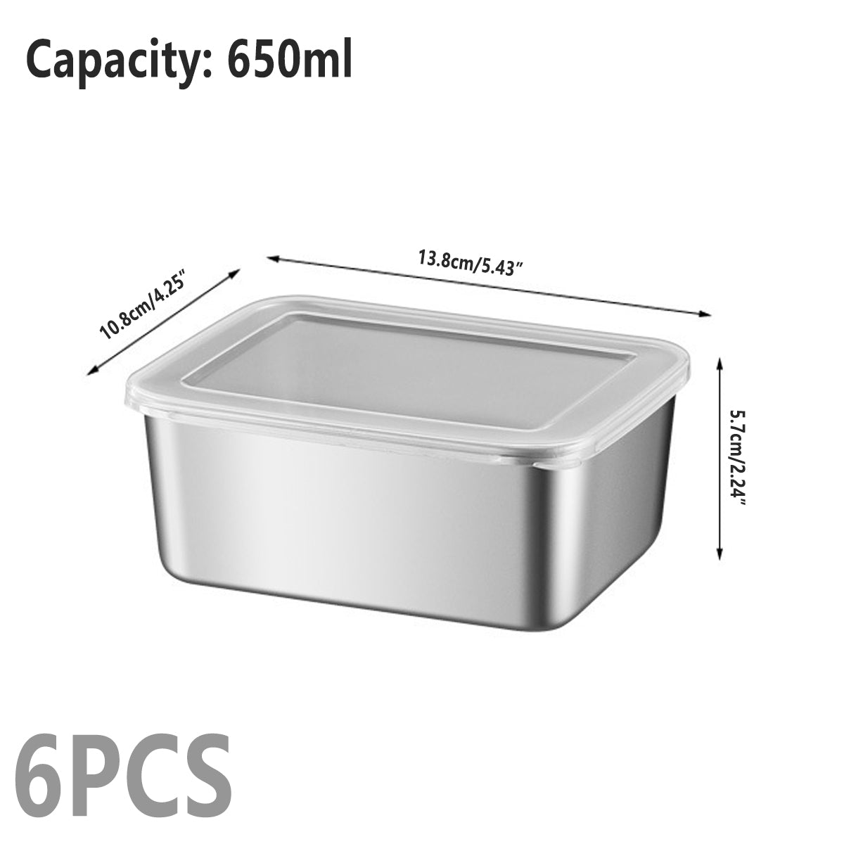 6pcs Stainless Steel Food Container Set Sealed Lid Fruit Vegetable Storage Box V528-PRESERVATION-BOX-6PCS-562291