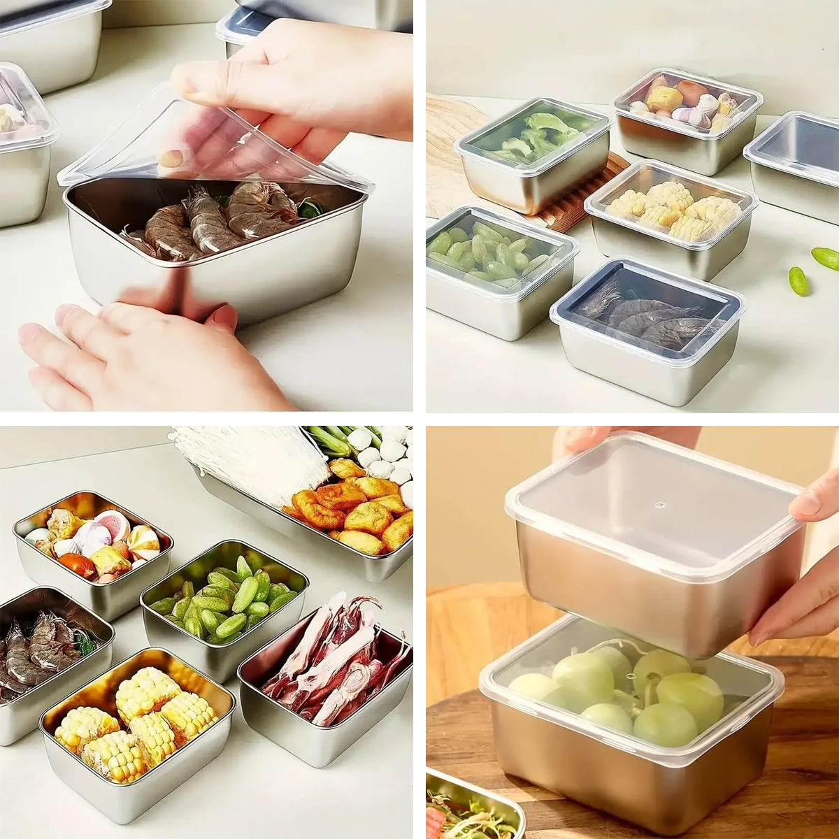6pcs Stainless Steel Food Container Set Sealed Lid Fruit Vegetable Storage Box V528-PRESERVATION-BOX-6PCS-562291