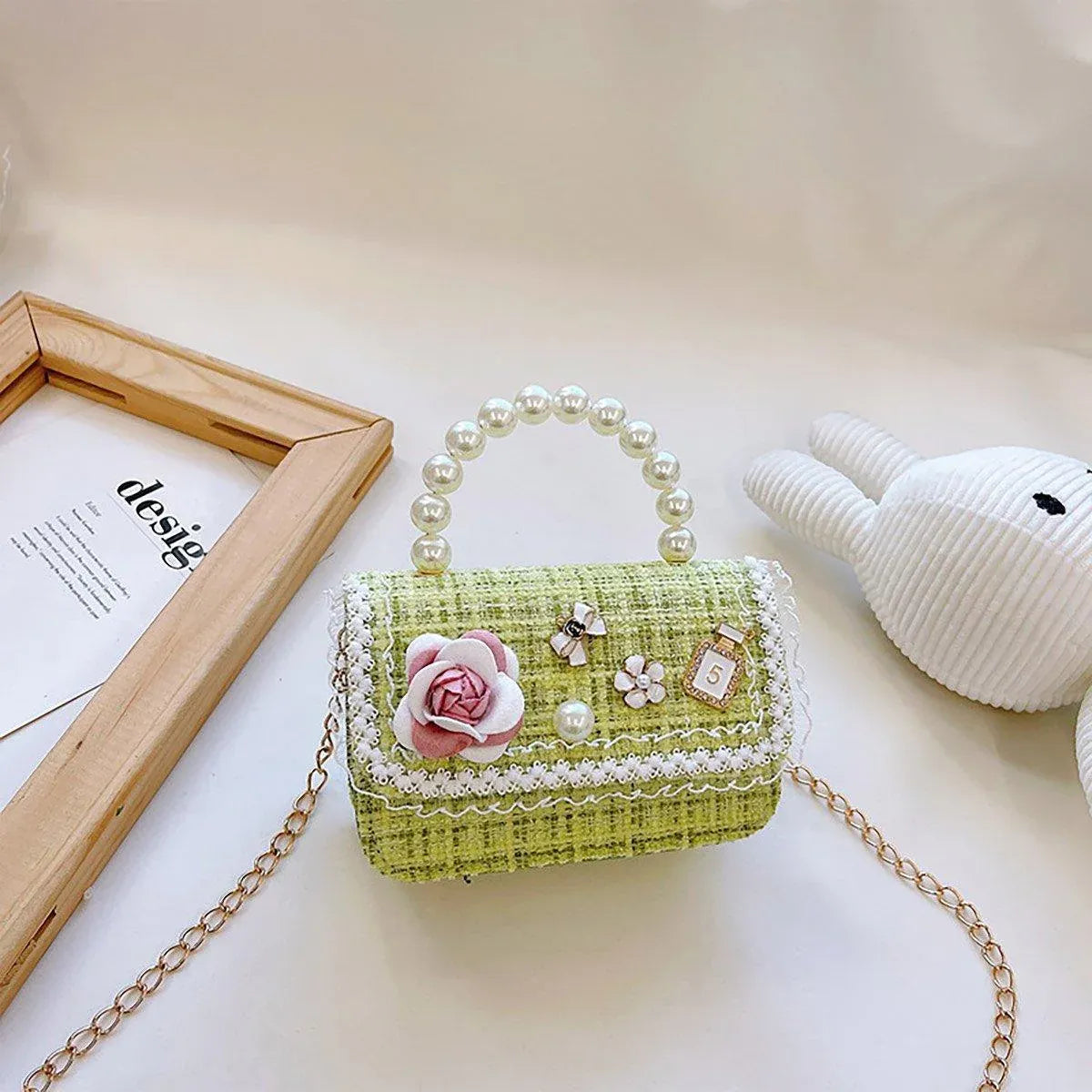 Girls Small Square Princess Handbag Chain Shoulder Bag Messenger Bag - Green V528-PRINCESS-HANDBAG-GREEN-859101