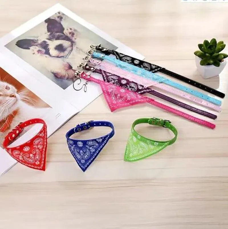 Adjustable Bandana Collar with Bell for Small Dogs and Cats Triangle Scarf Style - Red V528-PUCOLLAR-RED-75313