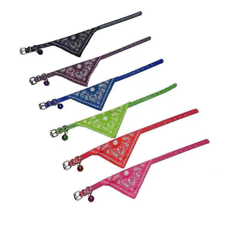 Adjustable Bandana Collar with Bell for Small Dogs and Cats Triangle Scarf Style - Rose Red V528-PUCOLLAR-ROSERED-21610