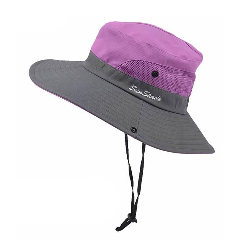 Women Wide Brim Ponytail Hat Sun Protect Visor Summer Beach Cap Anti Uv Floppy - Purple V528-PUCOLOUR-PURPLE16908