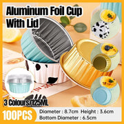 100Pcs Cake Tools Pudding Cake Aluminum Foil Baking Cups Cupcake Cup with Lids - 100pcs-Blue V528-PUDDING-CUP-100PCS-BLUE-656752
