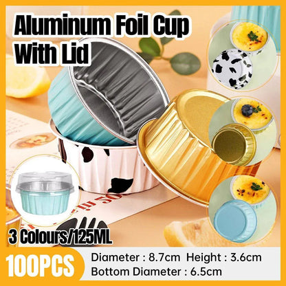 100Pcs Cake Tools Pudding Cake Aluminum Foil Baking Cups Cupcake Cup with Lids - 100pcs-Blue V528-PUDDING-CUP-100PCS-BLUE-656752