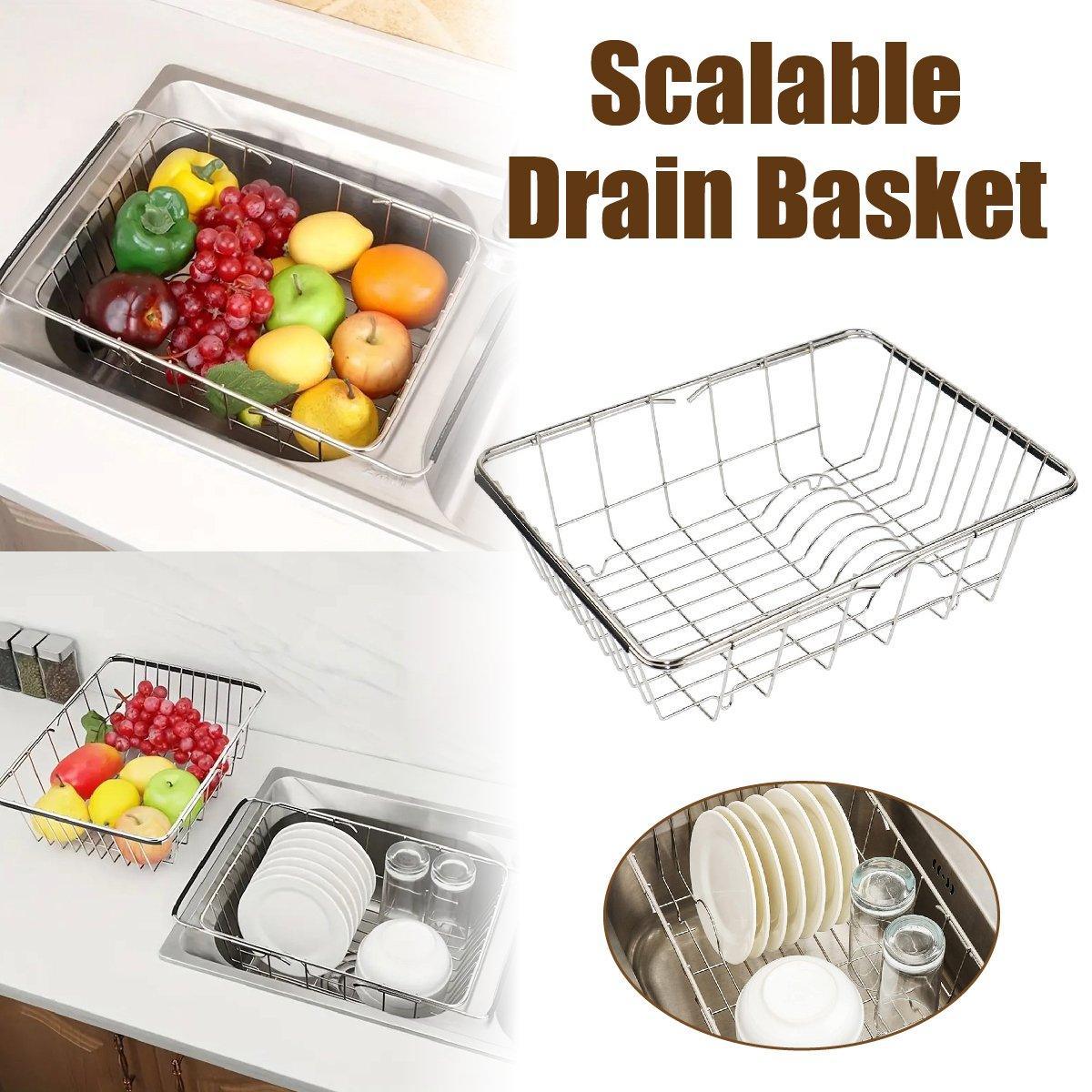 Stainless Steel Sink Draining Basket Telescopic Dish Rack Kitchen Storage Holder V528-PULL-BASKET-743025