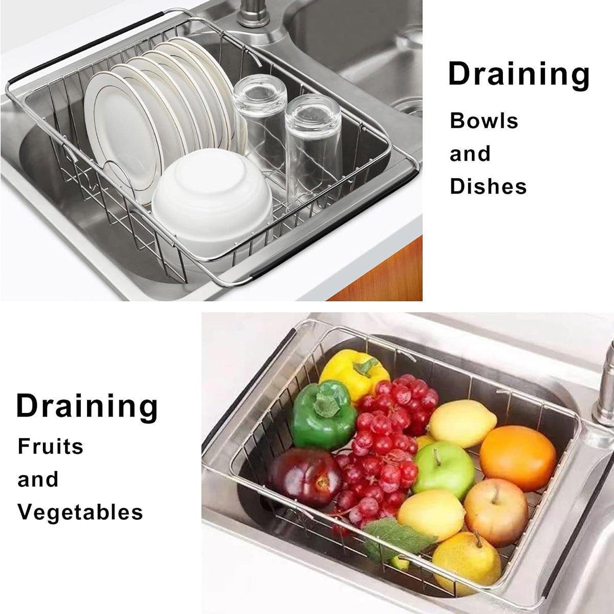 Stainless Steel Sink Draining Basket Telescopic Dish Rack Kitchen Storage Holder V528-PULL-BASKET-743025