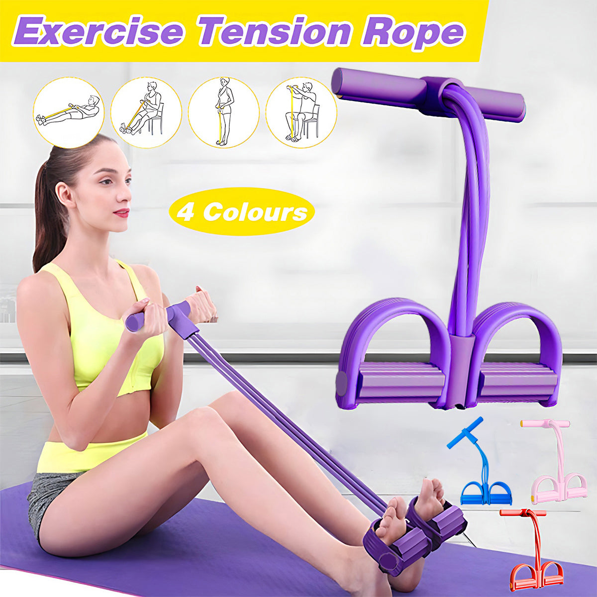 Multi-Function Exercise Tension Rope Foot Pedal Resistance Fitness Pull Bands - Red V528-PULLROPE-RED-71473
