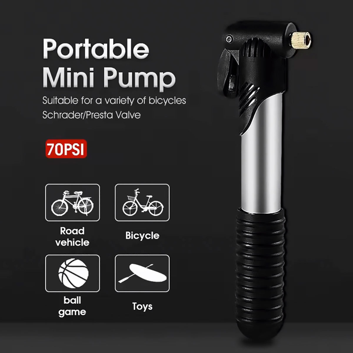 Aluminium Mini Bicycle Air Pump Bike Hand Ball Inflator Portable Cycling Tyre V528-PUMP-BLACK-462292