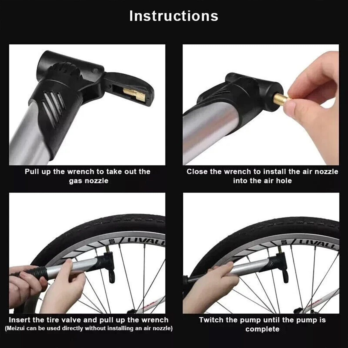 Aluminium Mini Bicycle Air Pump Bike Hand Ball Inflator Portable Cycling Tyre V528-PUMP-BLACK-462292