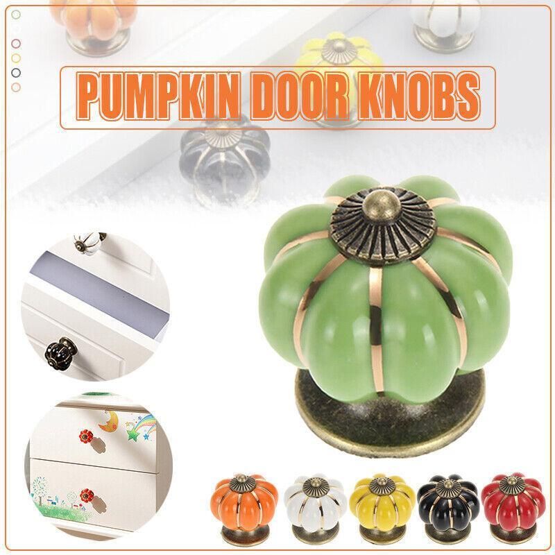Pumpkin Ceramic Vintage Door Knobs Cabinet Drawer Cupboard Kitchen Pull Handle V528-PUMPKIN-BLACK-35780