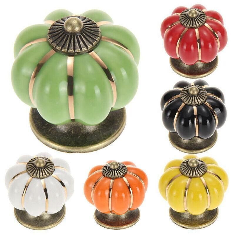 Pumpkin Ceramic Vintage Door Knobs Cabinet Drawer Cupboard Kitchen Pull Handle V528-PUMPKIN-BLACK-35780