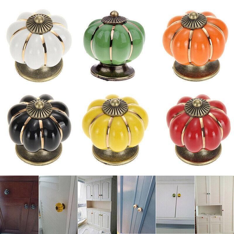Pumpkin Ceramic Vintage Door Knobs Cabinet Drawer Cupboard Kitchen Pull Handle V528-PUMPKIN-BLACK-35780