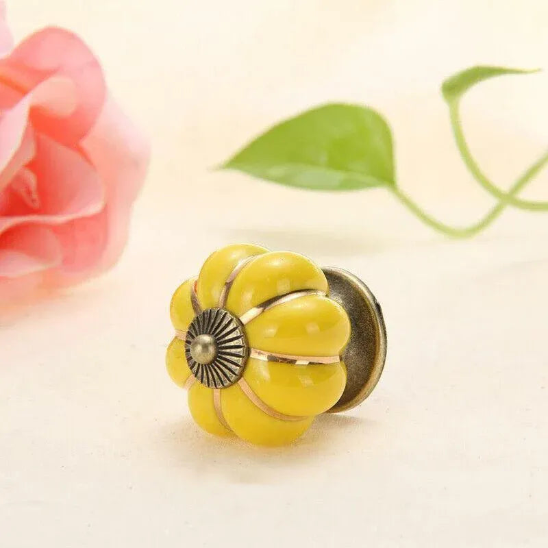 Pumpkin Ceramic Vintage Door Knobs Cabinet Drawer Cupboard Kitchen Pull Handle V528-PUMPKIN-BLACK-35780