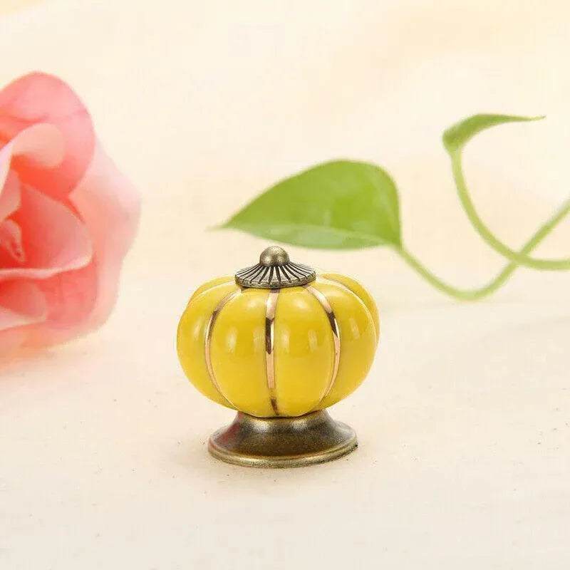 Pumpkin Ceramic Vintage Door Knobs Cabinet Drawer Cupboard Kitchen Pull Handle V528-PUMPKIN-BLACK-35780