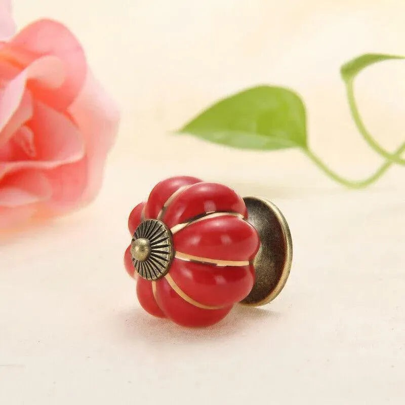 Pumpkin Ceramic Vintage Door Knobs Cabinet Drawer Cupboard Kitchen Pull Handle V528-PUMPKIN-BLACK-35780