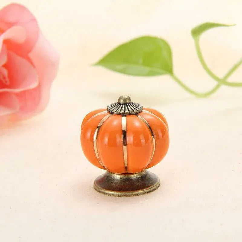 Pumpkin Ceramic Vintage Door Knobs Cabinet Drawer Cupboard Kitchen Pull Handle V528-PUMPKIN-BLACK-35780