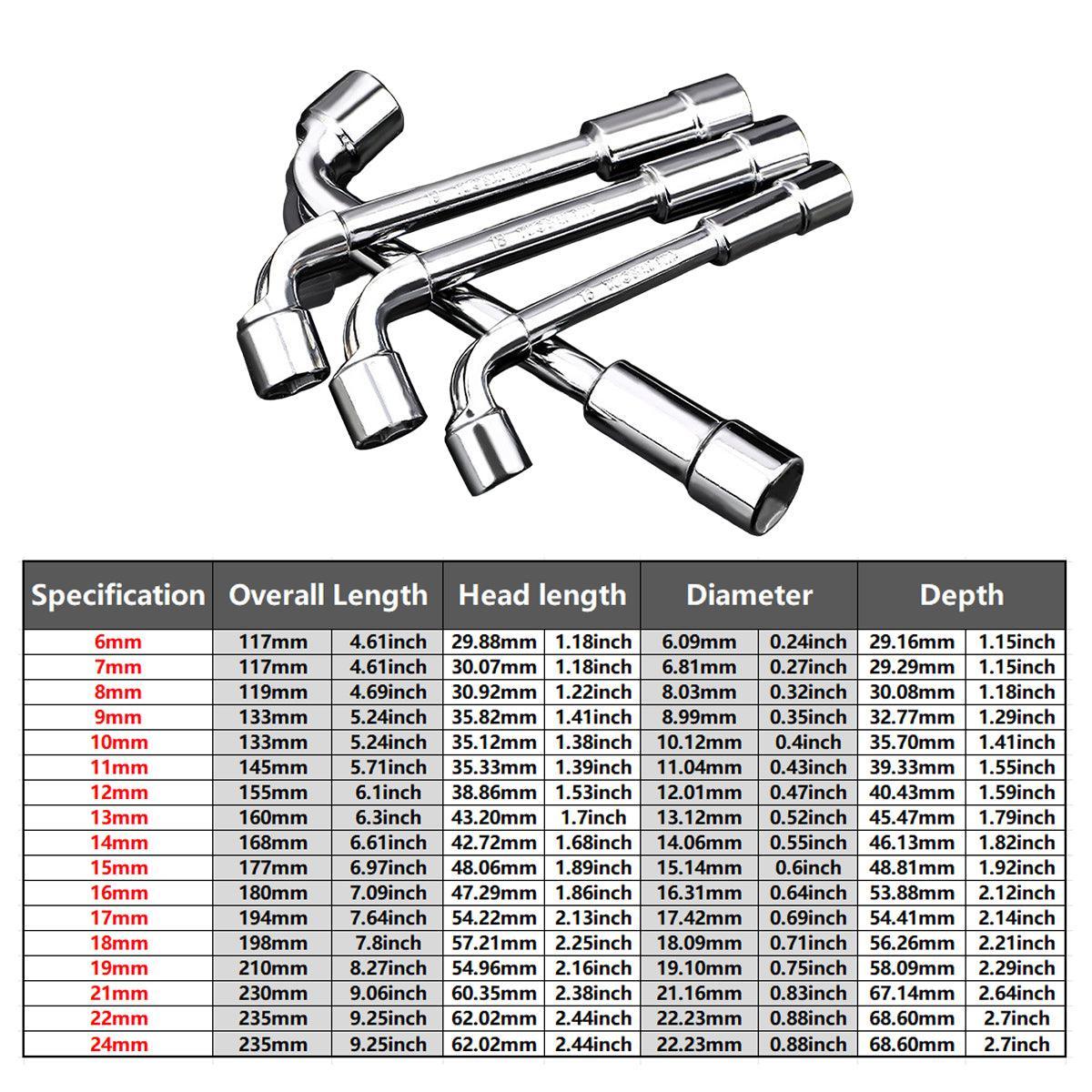 6-23mm L Shaped Socket Wrench Elbow Multi Size Hardware Repair Tool Set - 12mm