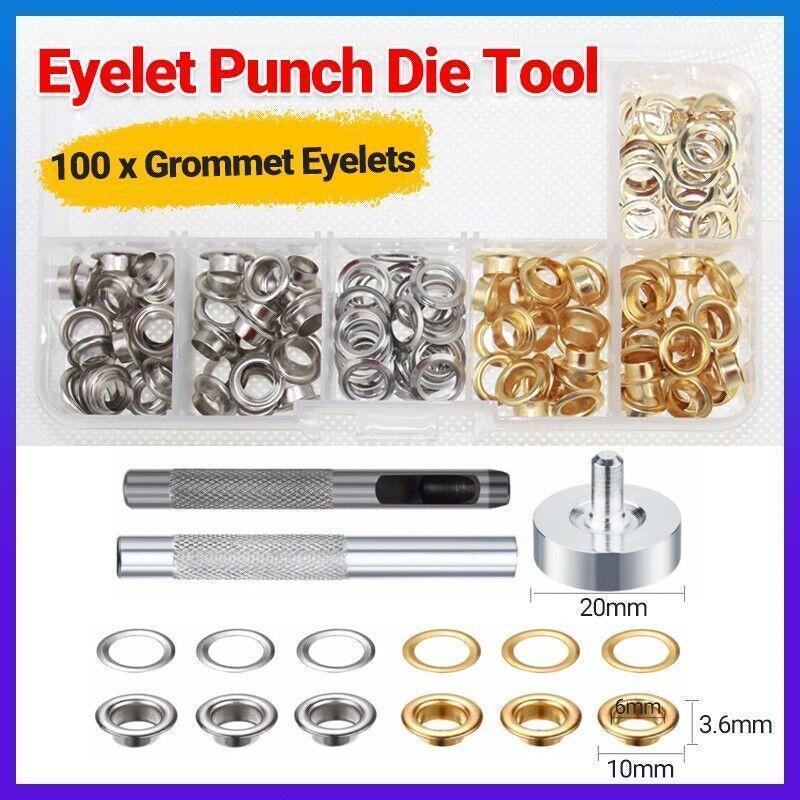 Eyelet Punch Die Tool Kit with 100 Sets of 6mm Grommets for Leather Craft V528-PUNCHDIETOOL-263592