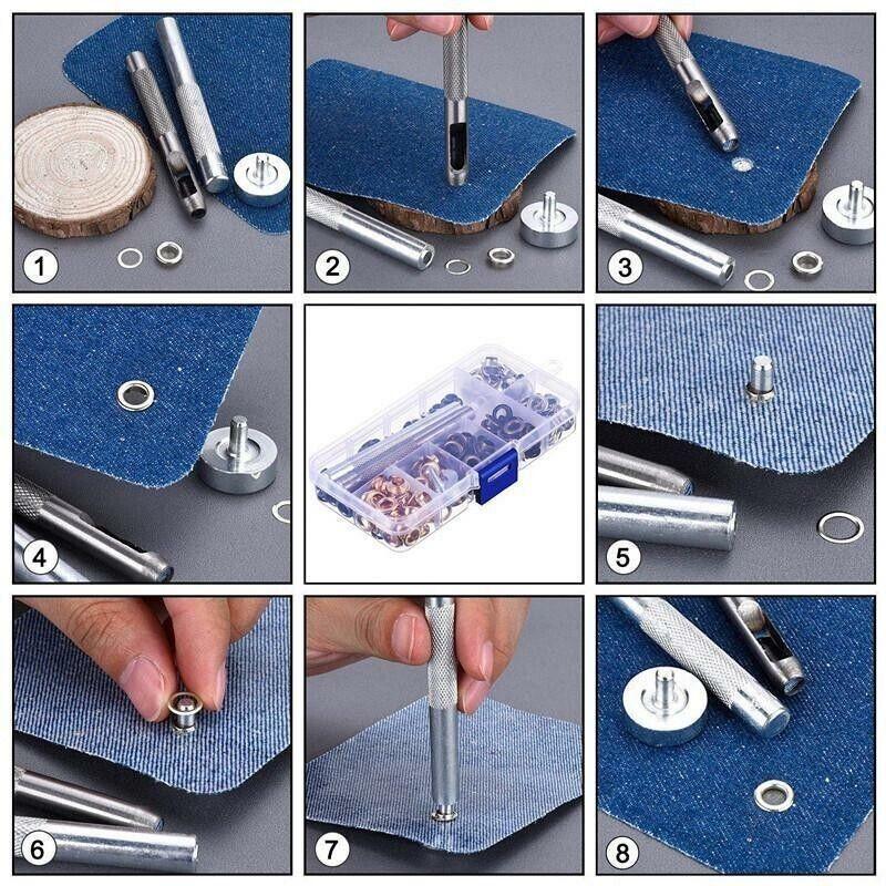 Eyelet Punch Die Tool Kit with 100 Sets of 6mm Grommets for Leather Craft V528-PUNCHDIETOOL-263592