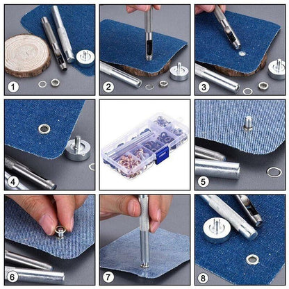 Eyelet Punch Die Tool Kit with 100 Sets of 6mm Grommets for Leather Craft V528-PUNCHDIETOOL-263592
