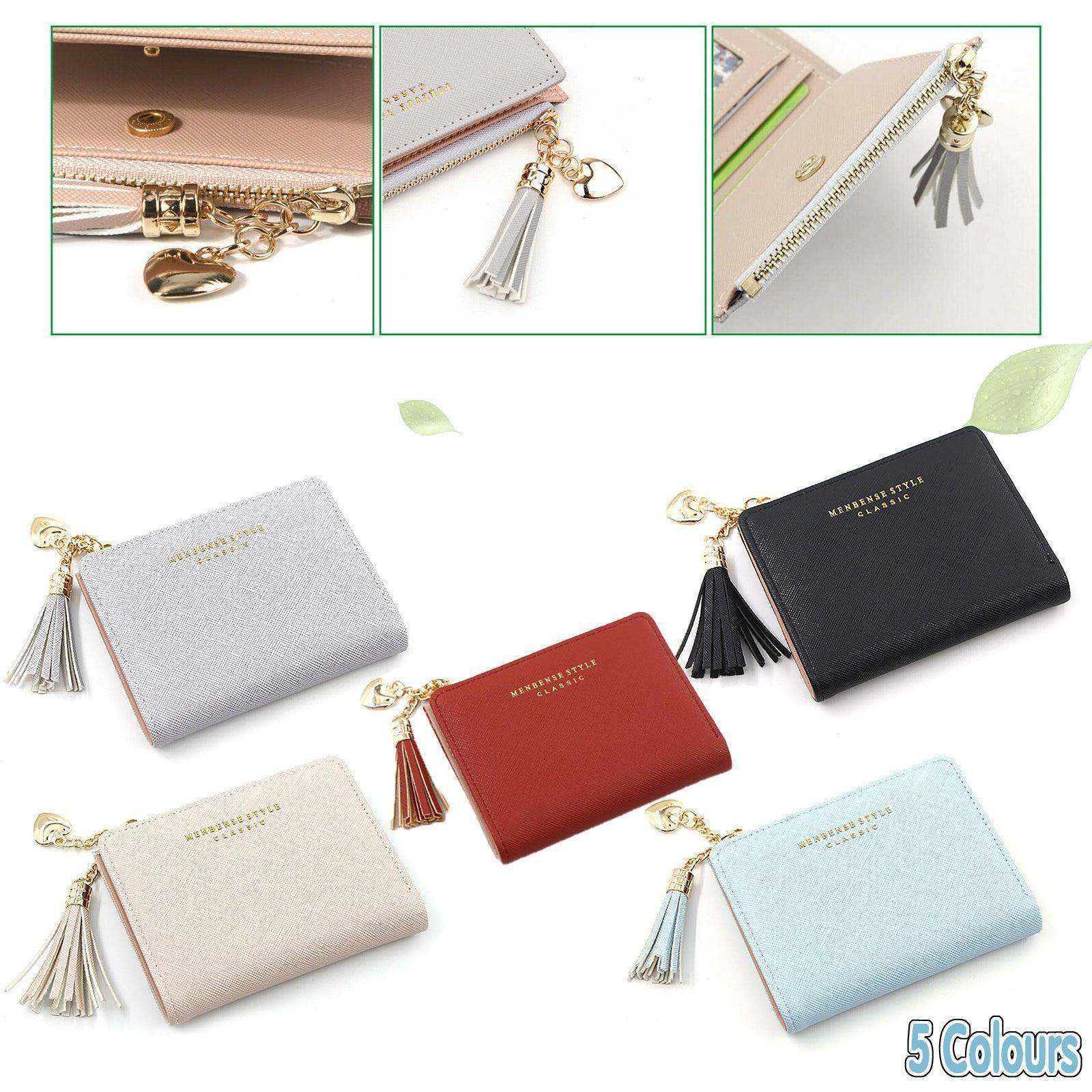 Ladies Short Wallet Small Leather Purse Folding Card Holder Coin Pocket Tassel Design - Red V528-PURSE-RED-6014899