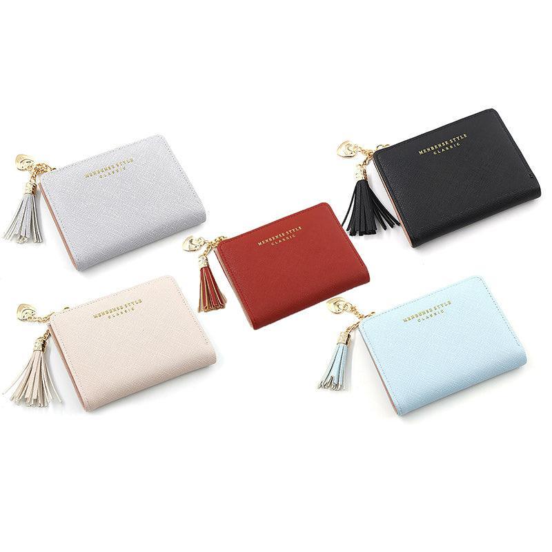 Ladies Short Wallet Small Leather Purse Folding Card Holder Coin Pocket Tassel Design - Red V528-PURSE-RED-6014899